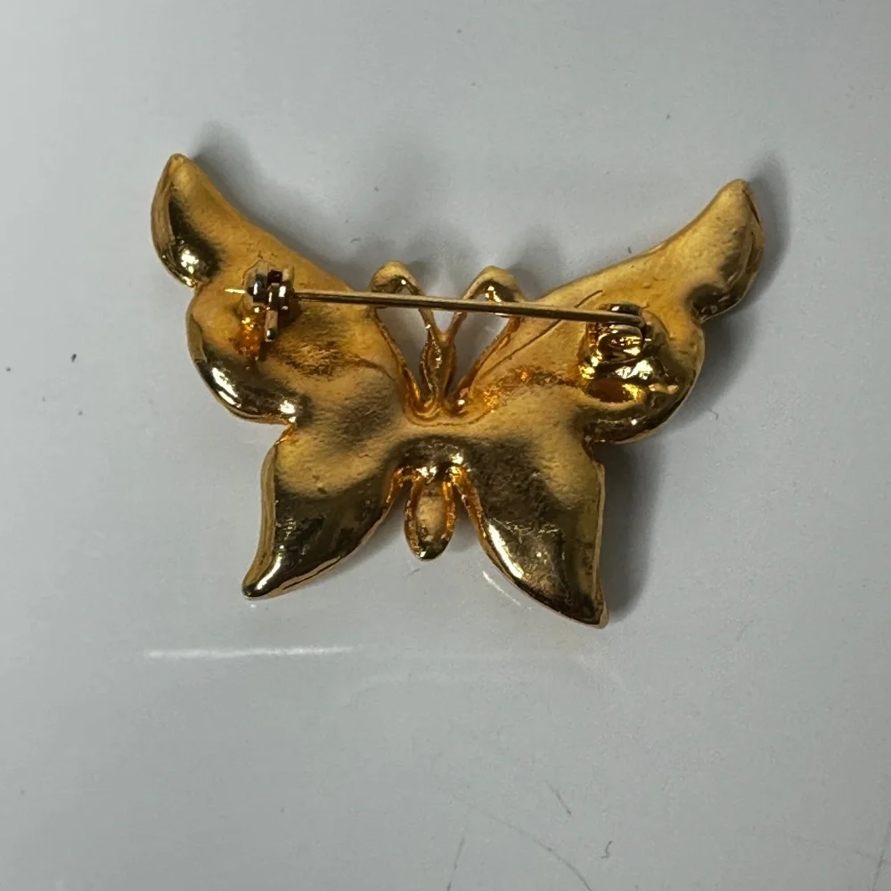 Butterfly‎ Brooch with colorful crystal and gold tone